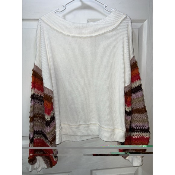 Free People Sweaters - We The Free | Free People Striped Knit Balloon Sleeve Sweater Size Small